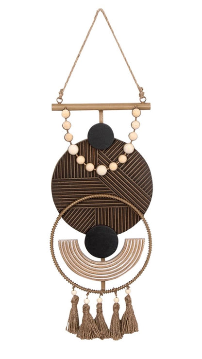 Boho – Metall-Wanddekoration mit Holz & Quasten