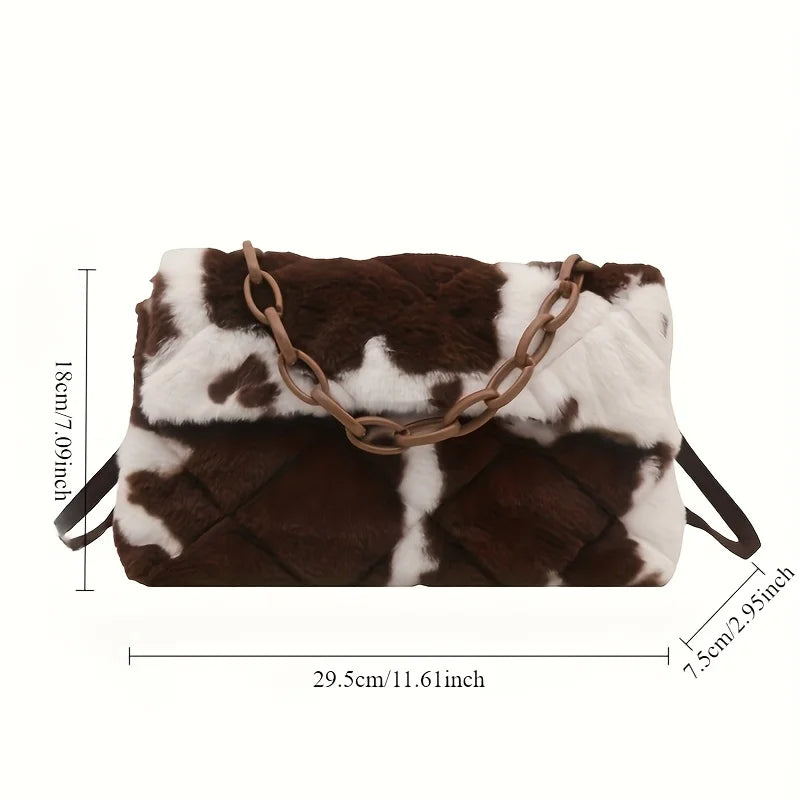 Trendy – Kuschelige Umhängetasche mit Kuh- & Leo-Print
